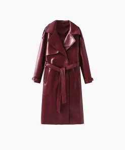 Cassy Kunstleder Maxi Trenchcoat