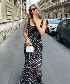 Carmina Maxikleid aus Mesh mit Polka Dots und Patchwork