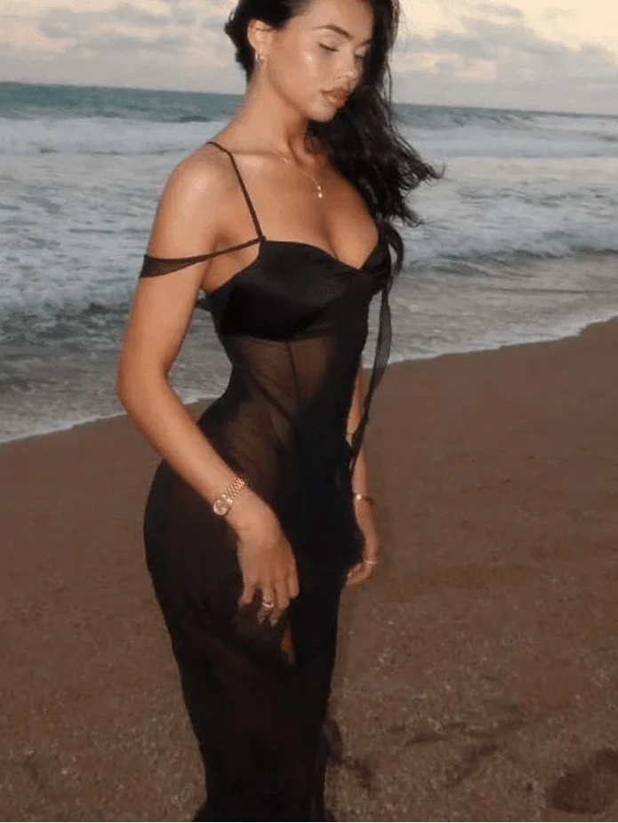 Laila Mesh-Träger-Maxikleid – Image 4