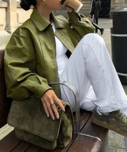 Bilge Vintage Grün II Faux-Lederjacke