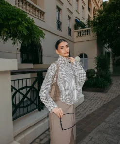 Margot karierte Funnel-Neck-Jacke