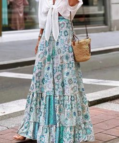 Alternative view of Celeste Flowy Boho Print Rock mit Rüschensaum
