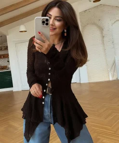 Jenna Shark Hem Sheer Jacquard Strickjacke